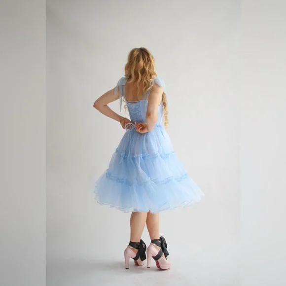 Wild Rose & Sparrow Siena Dress Blue Corset Tulle Mini L NWT Fairy - Picture 5 of 16